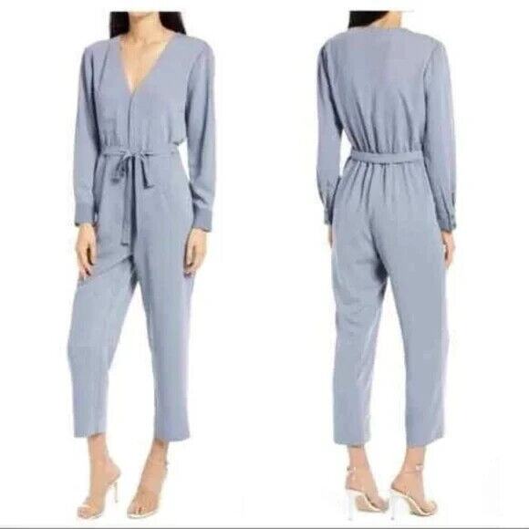 Charles Henry NWOT V-Neck Long Sleeve Tie Waist Jumpsuit Slate Blue Size L - Picture 1 of 5